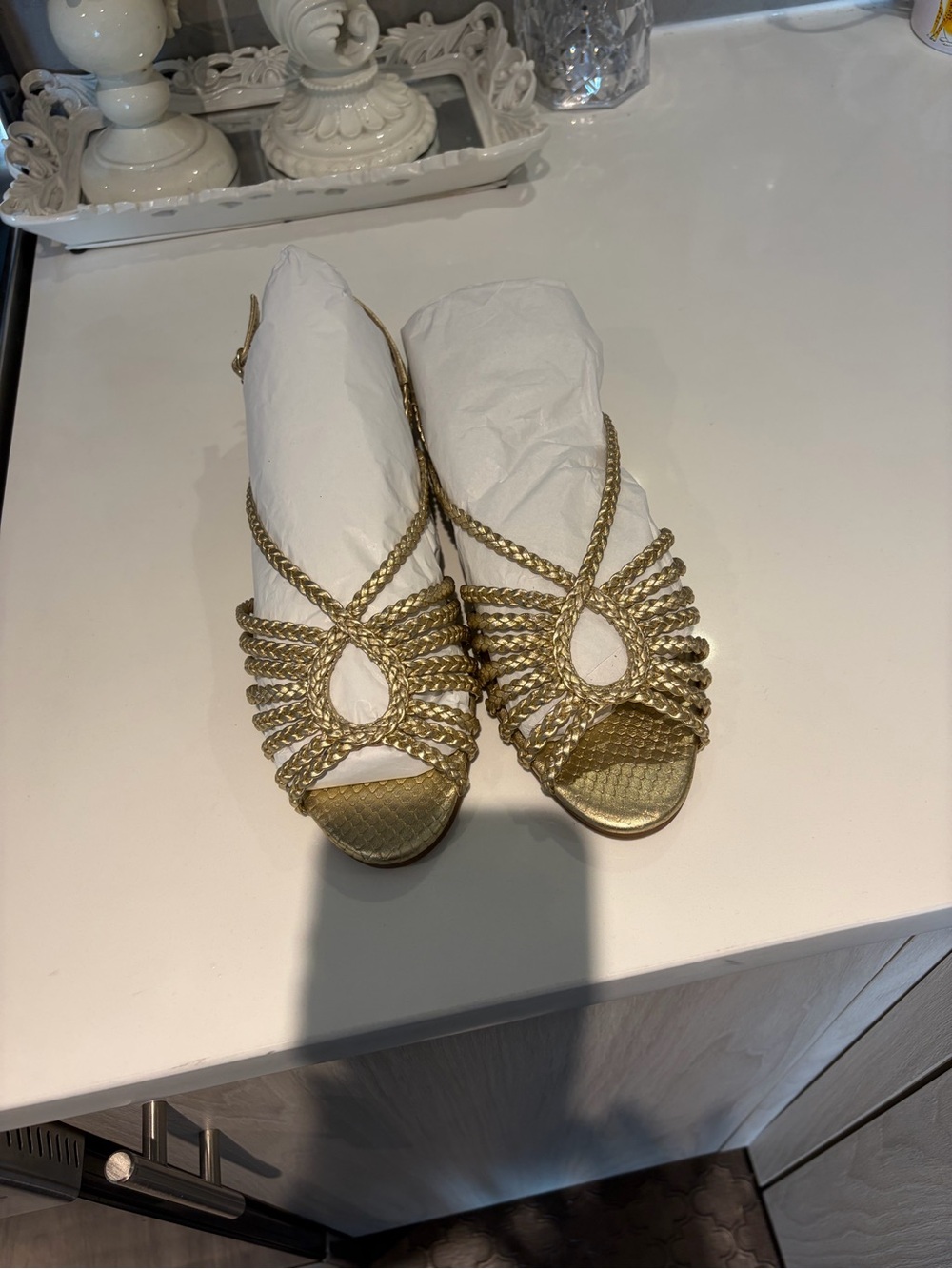 Anthropologie Braided Metallic Gold Slingback Sandals flats